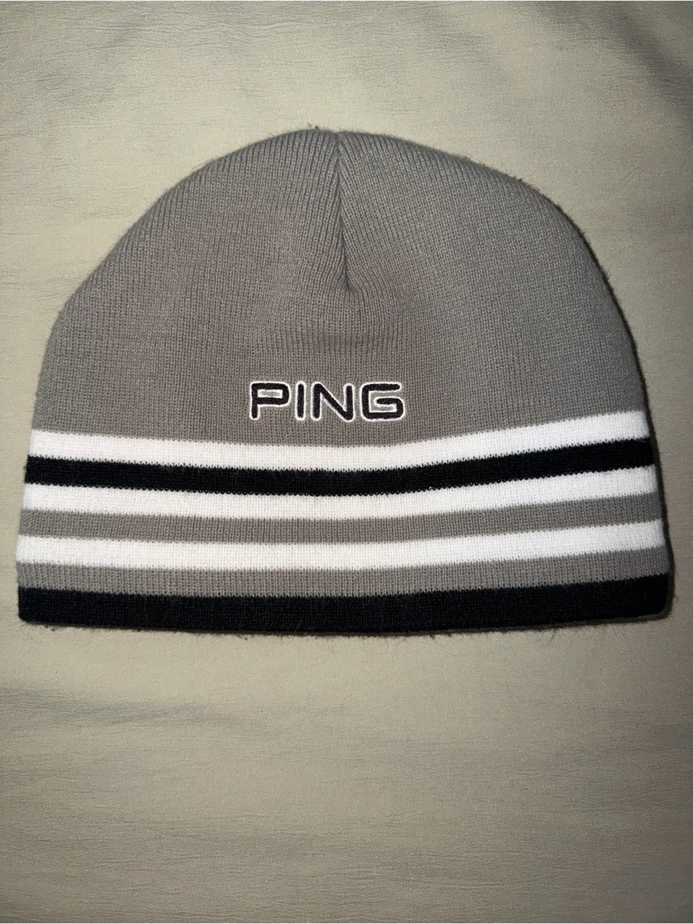 WPING Gray and Black Striped Knit Beanie
